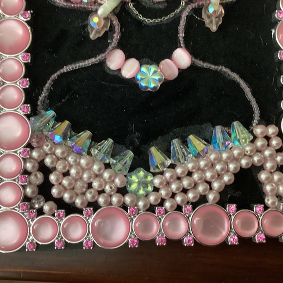 Handcrafted jewelry art Lady pink iridescent beads earrings necklace pearls - Picture 3 of 9